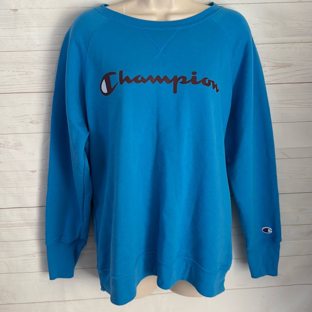 Champion Size 1X Women's Vibrant Blue Crew Neck Sweatshirt